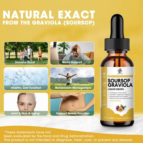 Miniatura 5 de iMATCHME Premium Guanábana Graviola para la Digestión, Apoyo para la Piel Saludable y el Sueño, Extracto de Guanábana Líquido en Gotas de Hoja