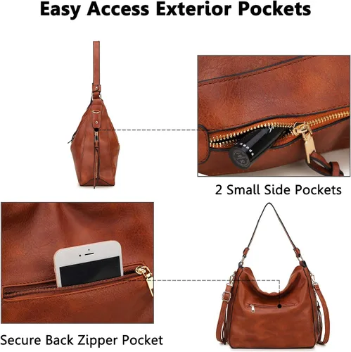Miniatura 6 de VONXURY - Bolso de mano de piel sintética para mujer bolso de hombro grande con bolsillos laterales para trabajo y viajes