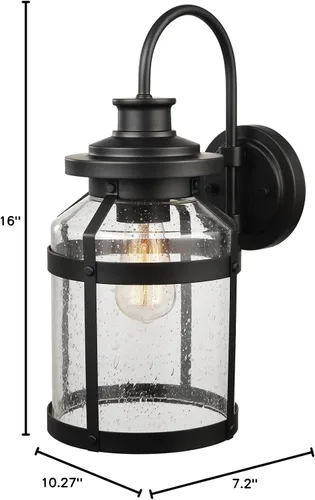 Miniatura 10 de Globe Electric 44791 Apollo - Aplique de pared para exteriores con 1 luz, bronce, pantalla de vidrio sembrado, marrón, bombilla no incluida