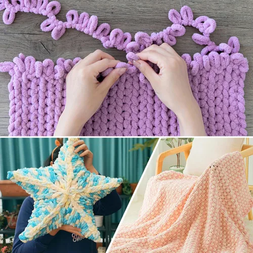 Miniatura 3 de Shenlin - Paquete de 5 hilos de felpilla gruesa para tejer a mano, lavable a máquina, de poliéster, esponjoso, grueso, voluminoso, para bufandas