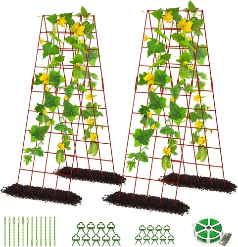 Miniatura 16 de DoCred Enrejado de jardín de metal con marco en A, 2 unidades, acero recubierto de PVC, perfecto para pepinos, calabaza, guisantes, enredaderas