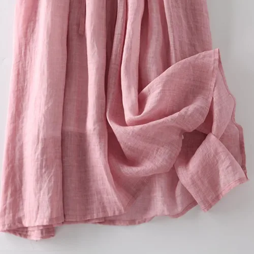 Miniatura 7 de Gamivast Vestidos de lino de manga 34 para mujer, casual, de verano, manga corta, cintura alta, vestido camisero de lino con botones