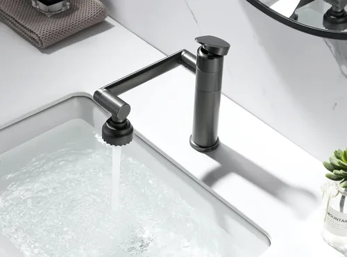 Miniatura 9 de Pistola de grifo de baño giratoria de 1080 grados, grifo de lavabo gris, 1 mango, rociador de ángulo grande, extensor de boquilla de aireador Gris