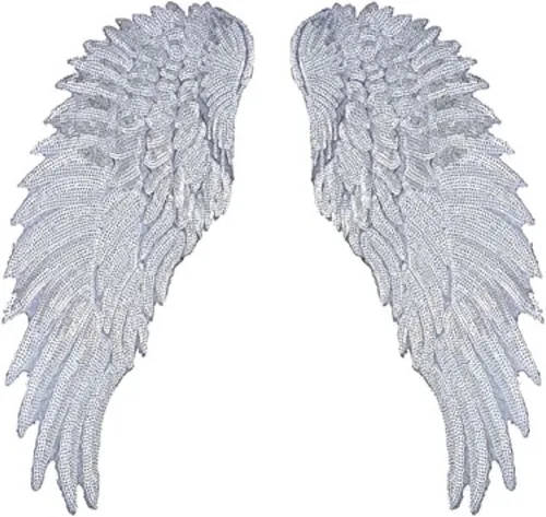 1 par de parches de lentejuelas de alas de ángel doradas y plateadas para ropa, parche bordado para planchar, apliques de accesorios de Navidad (5.5