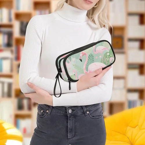 Miniatura 7 de Nylon Pencil Bag School Supplies Jungle Animal Flamingo Pink Green Big Capacity Pencil Case With Zipper Stationery Organizer for Preppy School