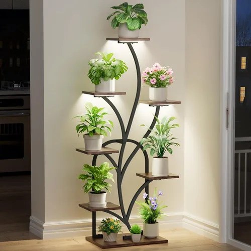 Miniatura 7 de Soporte para plantas de interior con luces de crecimiento, soporte para plantas de 51 pulgadas de alto, estante de esquina para plantas