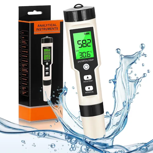 Pruebador de Agua de Hidrógeno 4 en 1 pH, H2, ORP y Temp, Medidor de pH Medidor de ORP Probador de Hidrógeno para Agua con ATC y Retroiluminación,