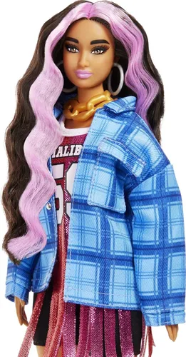 Miniatura 3 de Muñeca Barbie Extra y accesorios con pelo rosa engarzado y rizado en estilo moño en vestido de jersey con corgi de mascota