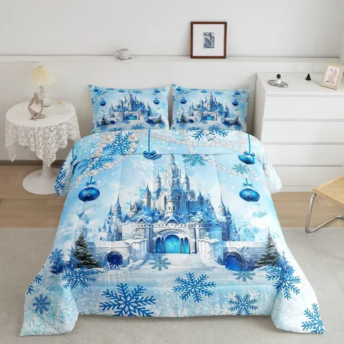 Miniatura 15 de Juego de edredón de Feliz Navidad, tamaño individual, juego de ropa de cama de flores rojas de Navidad, bayas y hojas, para niños y hombres, juego