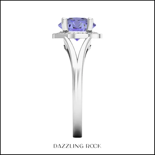 Miniatura 68 de Dazzlingrock Collection Anillo de compromiso redondo de 0.276 in con halo de diamante blanco y vástago dividido para ella en oro macizo de 14