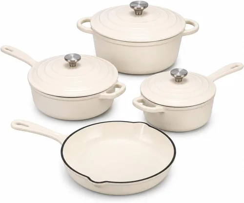 Miniatura 21 de QuliMetal Juego de utensilios de cocina de hierro fundido esmaltado antiadherente, sartén - juego de 7 piezas de ollas y sartenes con tapa, olla
