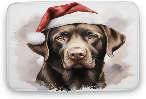 Miniatura 24 de Tapete de baño con diseño de Papá Noel para perro, diseño de acuarela, color chocolate, tapete de espuma antideslizante, tapete de felpa