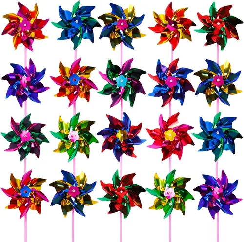 Elcoho Molino de viento de plástico arcoíris de 100 piezas, molinetes de fiesta, molinetes de bricolaje para niños, juguete para jardín, fiesta,