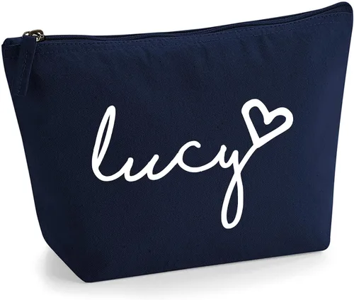 Miniatura 9 de Bolsa de accesorios de maquillaje con iniciales de nombre escritas a mano personalizadas en color negro con purpurina o textura de flocado