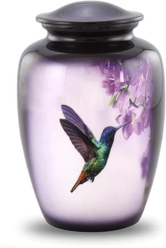 Urnas de cremación de colibrí para cenizas de adultos, urnas decorativas grandes moradas para cenizas humanas, recipiente conmemorativo hecho a mano