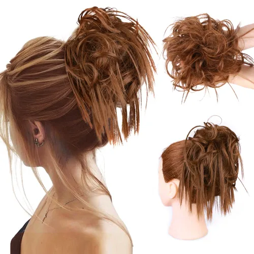 Miniatura 11 de HMD - Extensiones de cabello tipo chongo alborotado con rodelo despeinado, banda elástica de goma, extensiones de cabello sintético para mujer