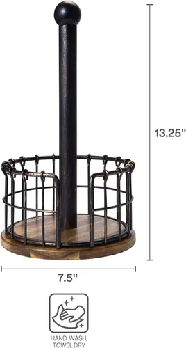 Miniatura 5 de Pfaltzgraff Portarollos de alambre de yunque y madera de acacia, 13.25 pulgadas, negro antiguo