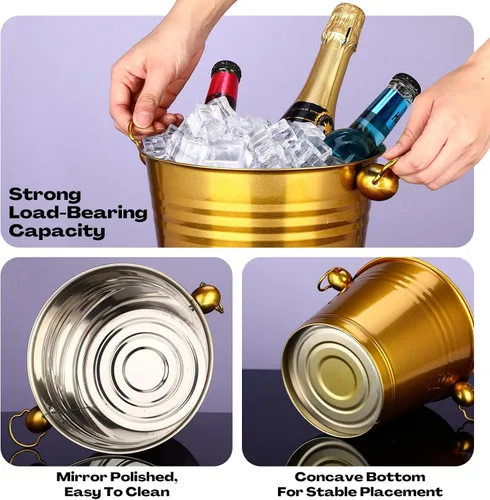 Miniatura 3 de Amyhill Paquete de 8 cubos de hielo de acero inoxidable de 5.3 cuartos / 5 litros con asa, cubos grandes aislados para champán, cubo de cerveza