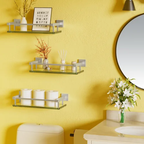 Miniatura 2 de Estantes de vidrio Alise para pared de baño, estante de baño de vidrio templado montado en la pared, estantes flotantes modernos que ahorran espacio