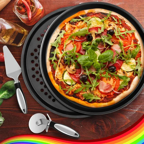 Miniatura 6 de Kit para hacer pizza, juego de sartén para pizza con cáscara de pizza de 12 pulgadas, sartén para pizza de 12 pulgadas, cortador de pizza de 11