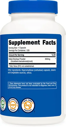 Miniatura 5 de Nutricost Baikal Skullcap 500 mg, 120 cápsulas vegetarianas - Sin OMG, sin gluten