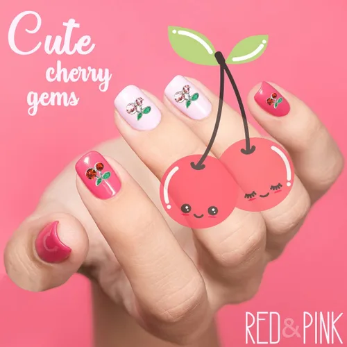 Miniatura 8 de 40 dijes de uñas de cereza 3D con diamantes de imitación para arte de uñas, gemas brillantes con brillantina para uñas, rebanadas de uñas kawaii