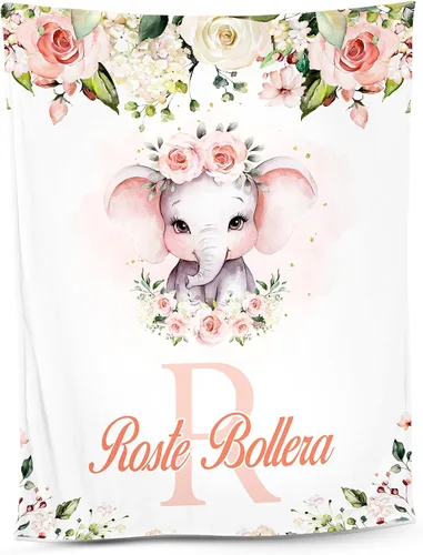 Miniatura 23 de NAZENTI Manta de bebé de elefante personalizada, manta de bebé niña personalizada con nombre y floral, regalo para niñas y niños, recién nacidos