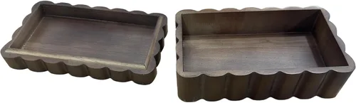 Miniatura 6 de Caja de recuerdo de madera de caucho con borde tallado, joyero con borde ranurado para baratijas y fotos, joyero de madera con forma de abanico, 8.7