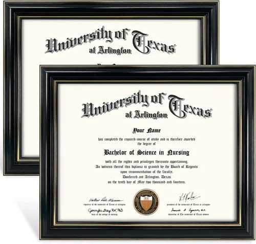 Miniatura 40 de GraduationMall Marco de diploma de certificado de 8.5 x 11, madera maciza y vidrio templado, acabado negro con ribete dorado