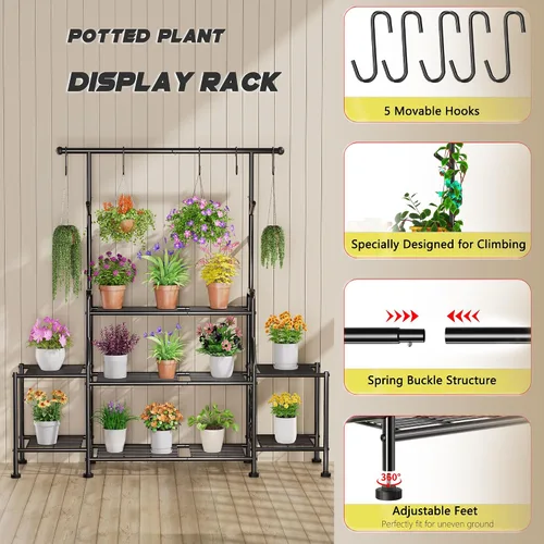 Miniatura 5 de GIOTORENT Soporte alto de metal para plantas de 3 niveles para interiores y exteriores, estante resistente para plantas para jardín, patio, balcón