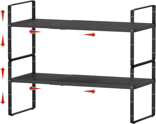 Paquete de 2 organizadores de estantes de gabinete expandibles, extensor de estantes de metal apilables para almacenamiento de encimera de cocina,