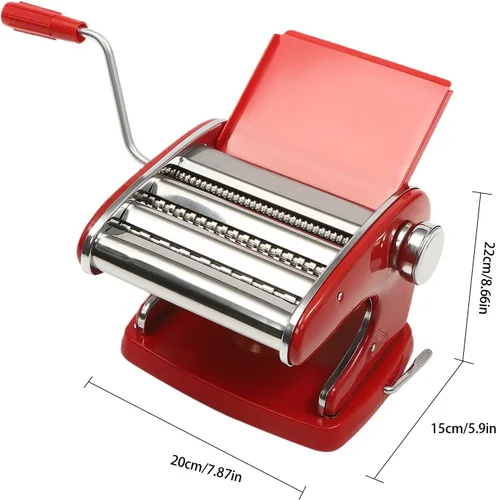 Miniatura 4 de Máquina para hacer pasta, hecho en casa de acero inoxidable manual con 6 ajustes de grosor ajustables, cortador de fideos resistente para Rojo