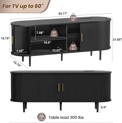 Miniatura 2 de DHH Soporte de TV moderno de mediados de siglo de 55 pulgadas con toma de corriente para televisores de hasta 60 pulgadas, centro de entretenimiento