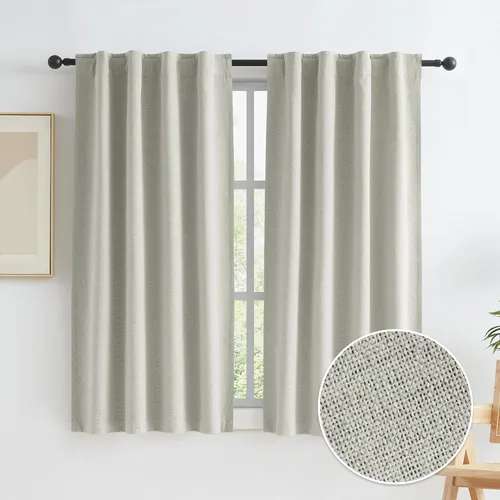 Miniatura 92 de Paneles de cortinas de ventana 100% opacas, con trabillas traseras, bolsillo para barra, gancho, cinturón, aspecto plisado, cortinas para sistema