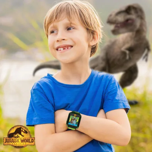 Miniatura 4 de Jurassic World - Reloj inteligente para niños, 10 caras de reloj, 3 fondos de pantalla, juegos interactivos, alarma, cámara, grabadora de voz