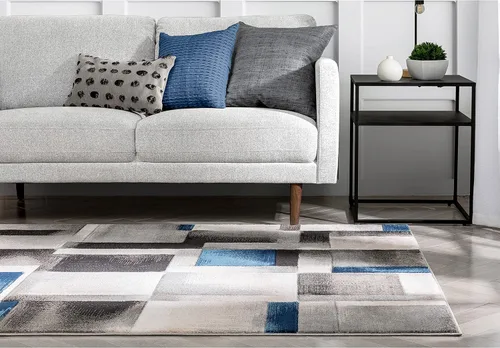 Miniatura 7 de Well Woven Good Vibes Louisa - Alfombra texturizada moderna geométrica azul de 9 pies 3 pulgadas x 12 pies 6 pulgadas