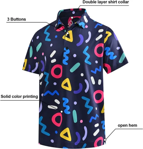 Miniatura 77 de DEOLAX Camisa de golf para hombre, con estampado de moda, atlética, de manga corta, clásica, casual, ajuste seco, suave, para hombres