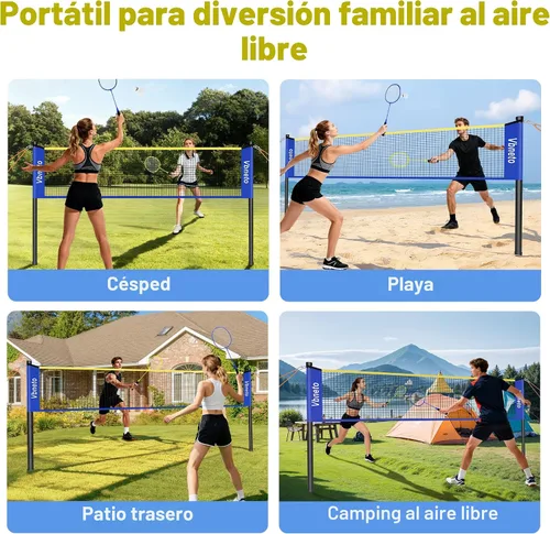 Miniatura 6 de Juego de bádminton, sistema portátil antiempañamiento para exteriores, red duradera oficial de 20 x 5 pies, fácil de instalar, con 4 raquetas, 3