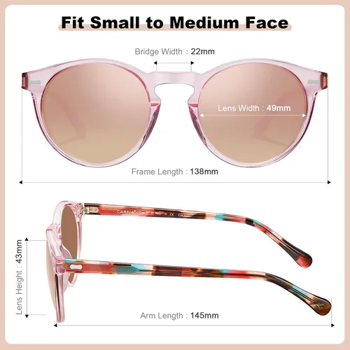 Miniatura 54 de CARFIA Gafas de sol polarizadas de acetato redondo para mujer, protección UV de cara pequeña con funda de cuero CA5288