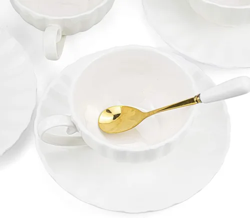 Miniatura 2 de Yesland Juego de 6 tazas y platillos de té real, juego de té de porcelana blanca de 6 onzas y tazas de café británicas, tazas de café con leche
