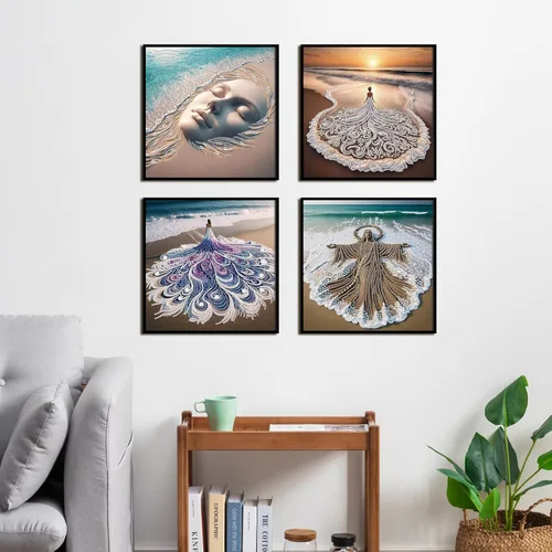Miniatura 6 de antor Kits de arte de diamantes de playa de 4 piezas para adultos, kits de pintura de diamantes de imitación de forma especial, manualidades