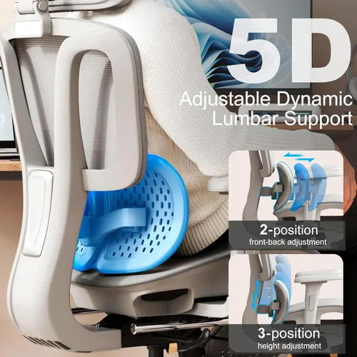 Miniatura 4 de Vonesse Silla de oficina ergonómica con reposapiés, sillas de escritorio con reposacabezas y reposabrazos ajustables 3D, silla de juegos de Gris