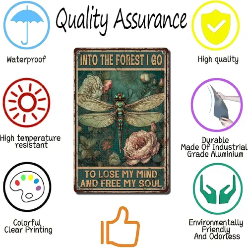 Miniatura 3 de LIUAXICIA Letreros divertidos de metal con texto en inglés «Into The Forest I go to Lose My Mind and Free My Soul Dragonfly», decoración de pared