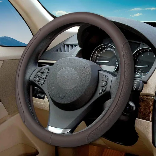 Miniatura 12 de Funda de volante de piel de microfibra con relieve clásico, protector de rueda antideslizante y transpirable para automóvil, ajuste para volantes