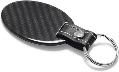 Miniatura 4 de iPick Image Para Chevrolet Corvette C8 Z06 negro de fibra de carbono real forma ovalada con correa de cuero negro llavero llavero, licencia