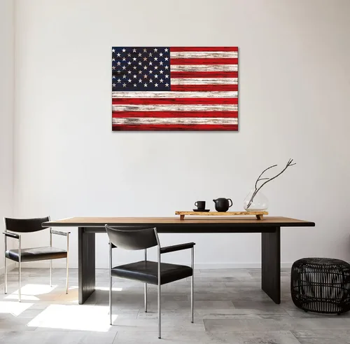 Miniatura 2 de SKASNFAI Arte rústico de pared con bandera estadounidense motivacional, patriótica, para oficina, póster de lienzo para sala de estar, ilustración