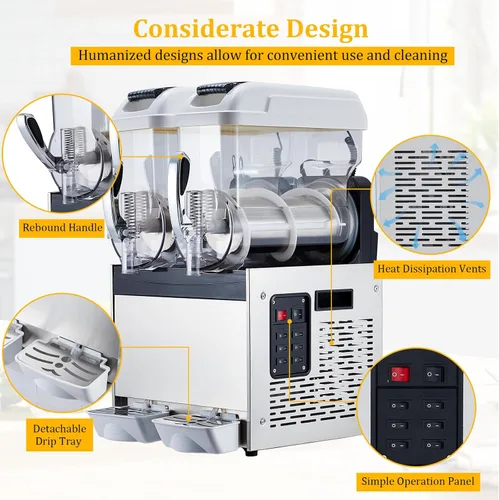 Miniatura 6 de Acekool Máquina de granizado comercial blanca – Tanque de 15 Lx3, 860 W de potencia, conservación de temperatura, ideal para margaritas, batidos