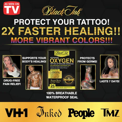 Miniatura 2 de BLACK INK Vendaje de cuidado posterior de tatuajes de segunda piel transpirable de oxígeno • Curación 2 veces más rápida • Cuidado de tatuajes Derm