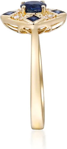 Miniatura 5 de Gin & Grace Anillo de zafiro azul genuino de oro amarillo de 10 quilates con diamantes para mujer. Joyas hechas a mano de zafiro con forma de óvalo