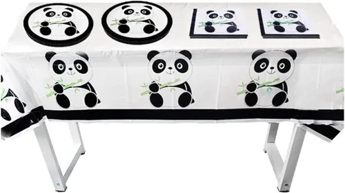 Miniatura 8 de 66 piezas de suministros de fiesta de panda, juego de vajilla desechable con platos, vasos, servilletas, pajitas, mantel para niños, baby shower